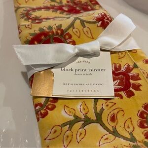 NEW Pottery Barn Yellow Block Print Table Runner 18X90”2009.